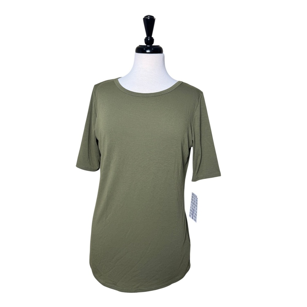 LuLaRoe GiGi Top L Hunter Army Green Solid Short Sleeve Tee NWT Womens